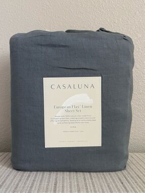 NWT King 100% Linen Sheet Set Mineral Blue - Casaluna